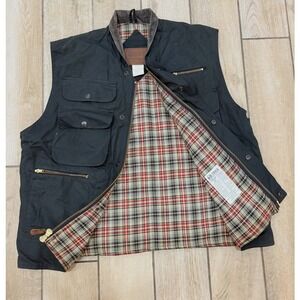 Outback Trading Company Mens Waxed Canvas Vest Plaid Lined Outdoor